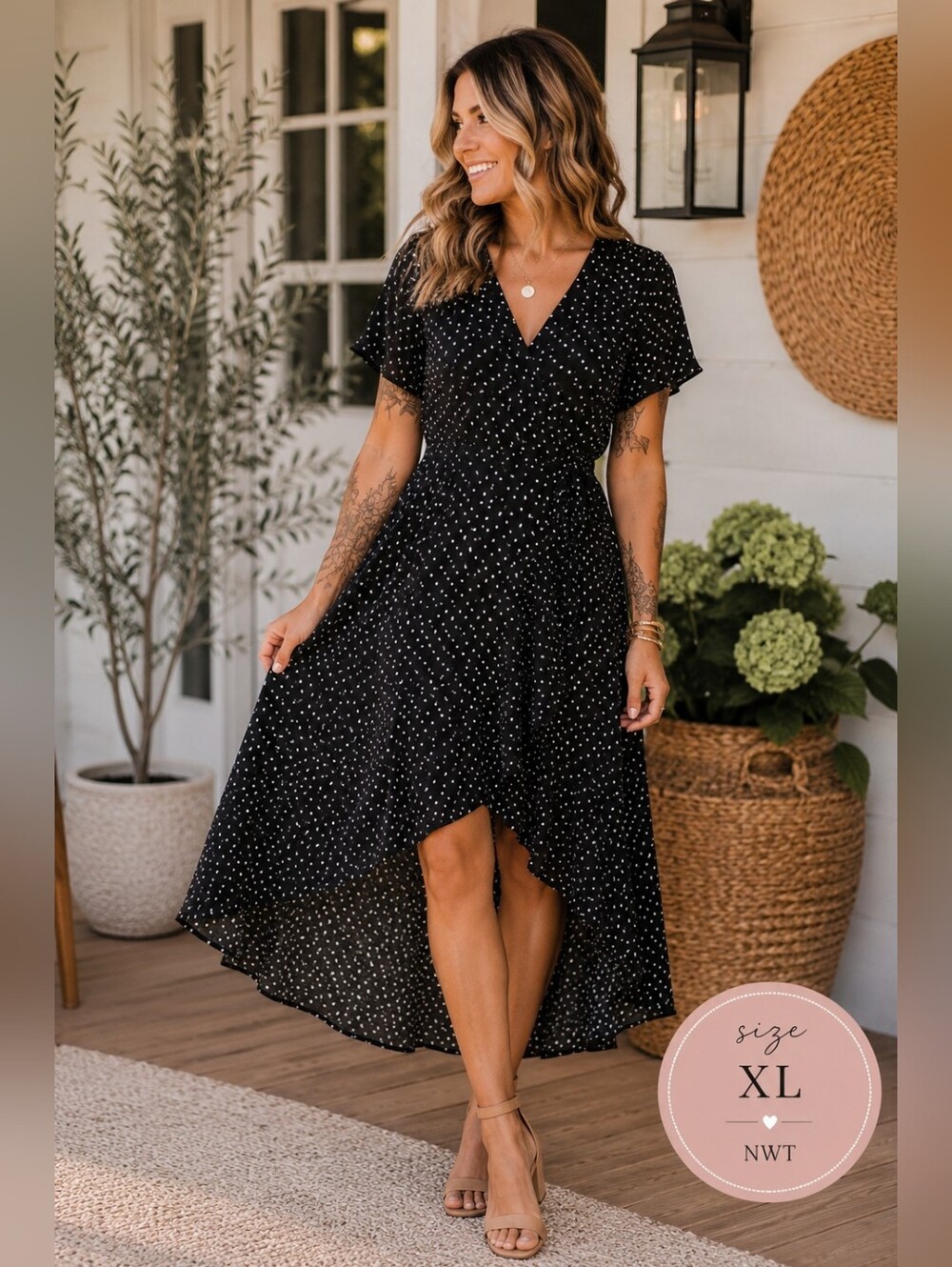 Gibson Latimer NWT Black White Polka Dot High-Low Wrap Dress XL